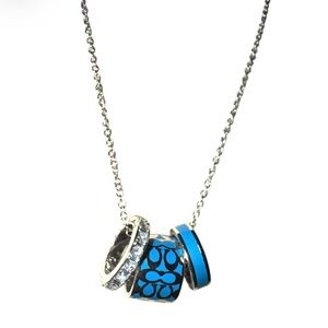 Coach Upcycled Blue Silver Pendant Necklace